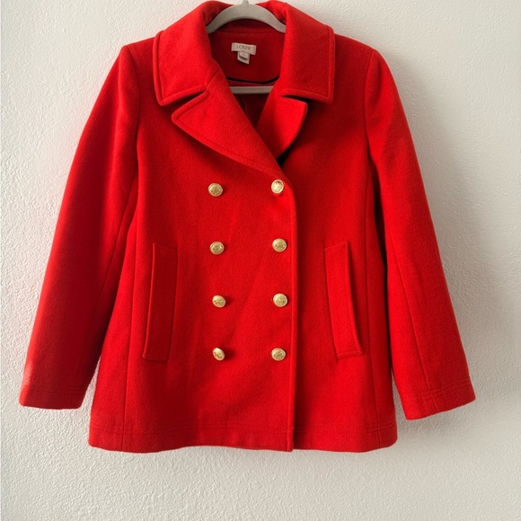 J. Crew Bold Holiday Red Wool Blend Double Breasted Coat Size 8 Petite - Picture 3 of 10